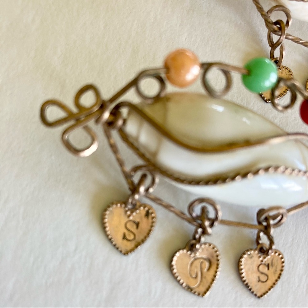 Vintage Wire Wrapped Shell Initials Brooch (Pair) Handmade Heirloom Jewelry - Picture 3 of 6